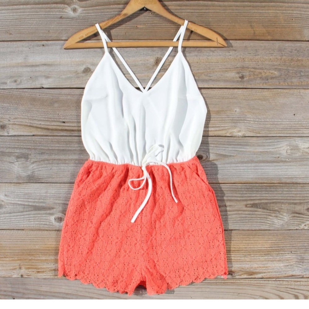 Coral and White Romper NWOT